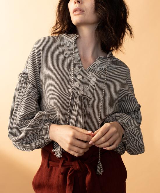  Arteaga 블라우스 아르테아가 아라 자수 스트라이프  레일로드 스트라이프 - OTHER BRANDS