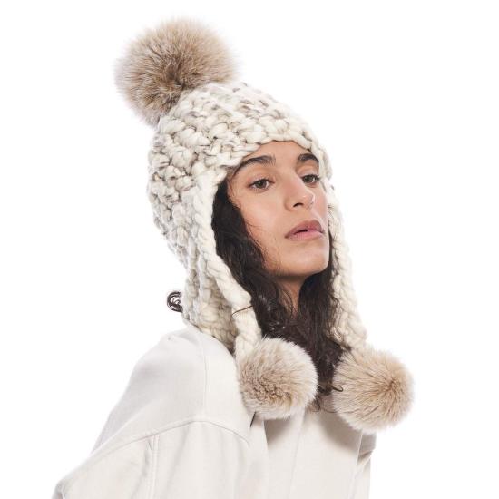  Mischa Lampert 모자 미샤 램퍼트 화이트/마블 | 화이트 트리플 트러블 + 블러쉬 XL 폼폼 - OTHER BRANDS