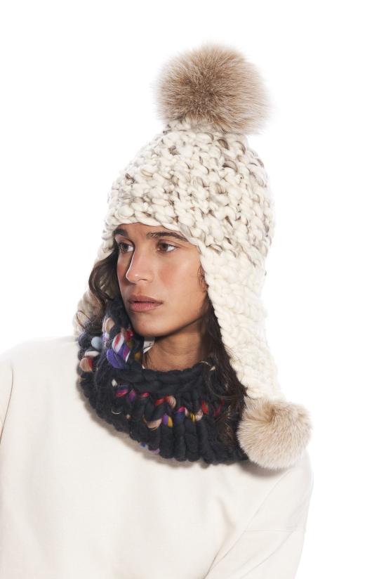  Mischa Lampert 모자 미샤 램퍼트 화이트/마블 | 화이트 트리플 트러블 + 블러쉬 XL 폼폼 - OTHER BRANDS