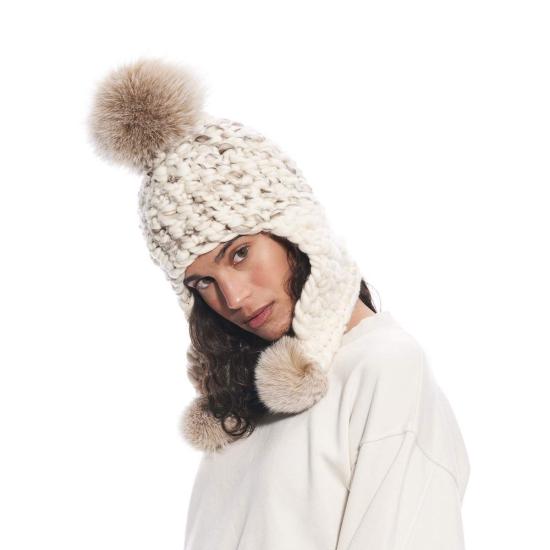  Mischa Lampert 모자 미샤 램퍼트 화이트/마블 | 화이트 트리플 트러블 + 블러쉬 XL 폼폼