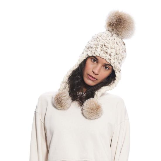  Mischa Lampert 모자 미샤 램퍼트 화이트/마블 | 화이트 트리플 트러블 + 블러쉬 XL 폼폼 - OTHER BRANDS
