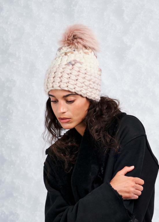  미샤램퍼트 모자 미샤 램퍼트 파스텔 트웜블리 | 마지판 컬러 블록 비니 + 블러쉬 XL 폼폼 - MISCHA LAMPERT