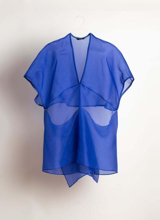  KAAREM 튜닉 카렘 헤이즐넛 브이넥 리본 타이 실크 오간자 탑