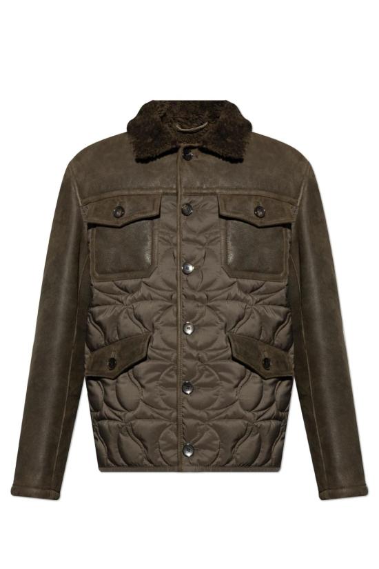  에트로 무스탕 퍼 칼라 재킷 (녹색)