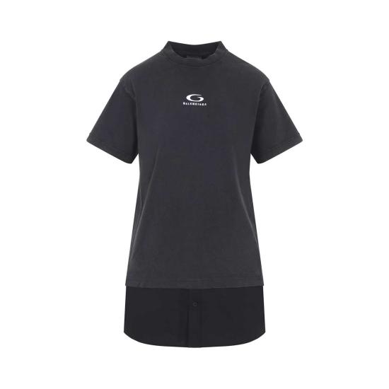  발렌시아가 숏 원피스 하이브리드 미니 드레스 페이드 블랙 - BALENCIAGA