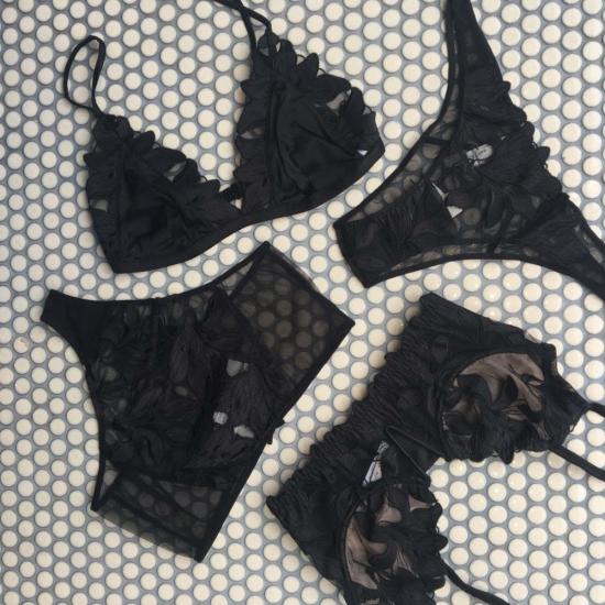  플뢰르 뒤 말 팬티 Fleur Du Mal Lily 자수 레이스 치키  블랙 - FLEUR DU MAL