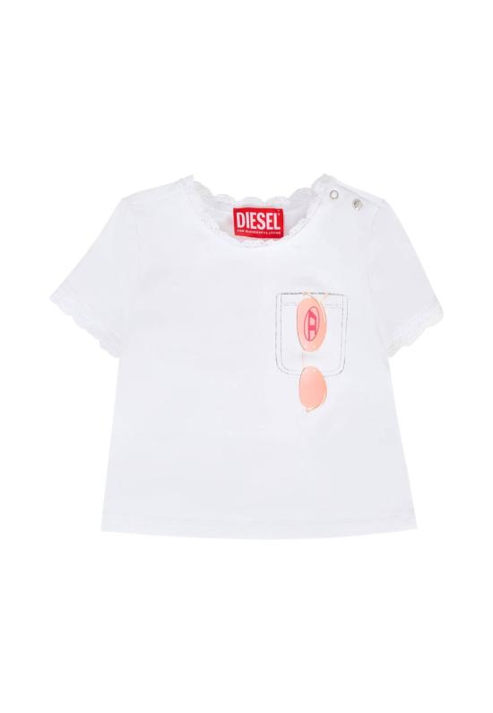  [키즈] 디젤 트레이닝 상의 선글라스 프린트가 있는 아동용  티셔츠 (흰색)