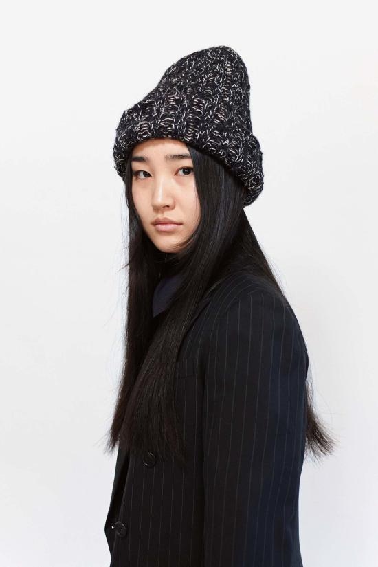  JULIA JENTZSCH 모자 줄리아 젠츠쉬 유키 알파카 이중 레이어드 핸드 니트 골지  멜란지 블랙 - OTHER BRANDS