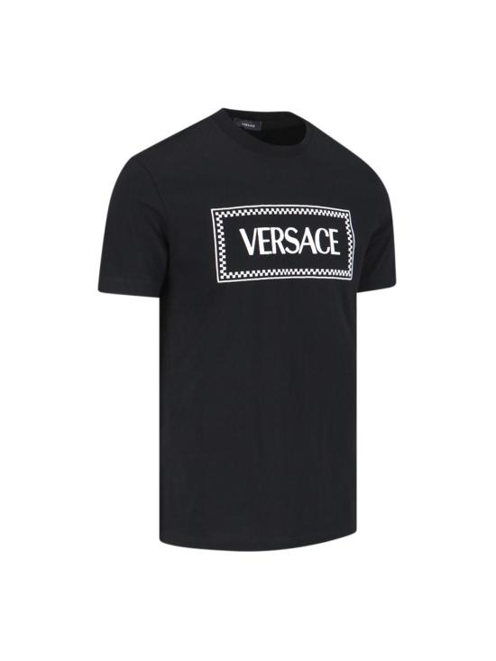  베르사체 반팔 티셔츠 로고 자수 티셔츠 블랙 - VERSACE