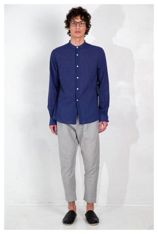  Graphia New York 긴팔 셔츠 그라피아 뉴욕 밴드 칼라 긴팔  블루/화이트 스트라이프 - OTHER BRANDS