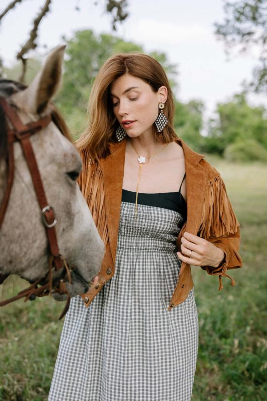  누데이 컬렉션 이어링 눈데이 컬렉션 비즈 장식 깅엄 귀걸이 - NOONDAY COLLECTION