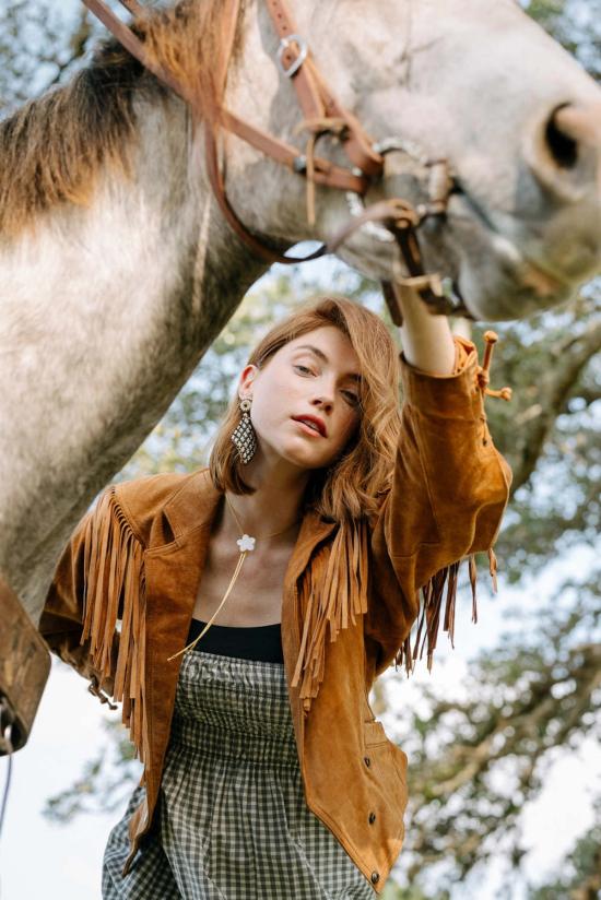  누데이 컬렉션 이어링 눈데이 컬렉션 비즈 장식 깅엄 귀걸이 - NOONDAY COLLECTION