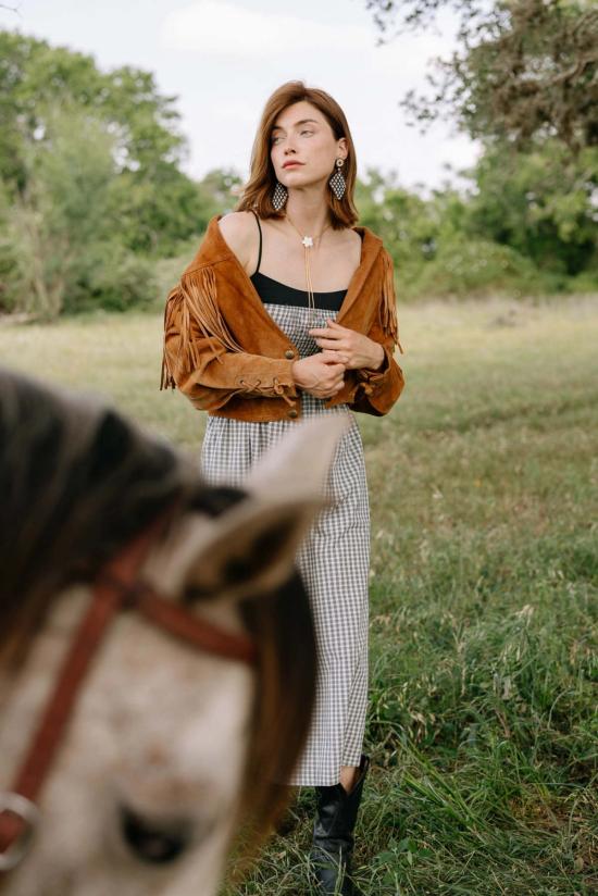  누데이 컬렉션 이어링 눈데이 컬렉션 비즈 장식 깅엄 귀걸이 - NOONDAY COLLECTION