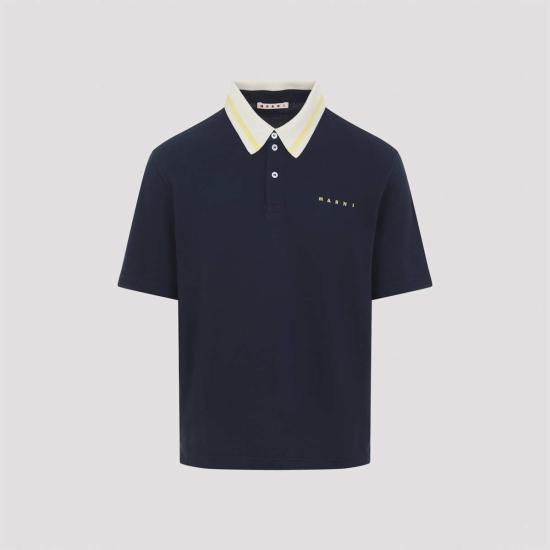  마르니 폴로 티셔츠 코튼 폴로 블루블랙