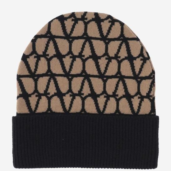  발렌티노 가라바니 모자 프린트 캐시미어 비니 카멜/네로 - VALENTINO GARAVANI