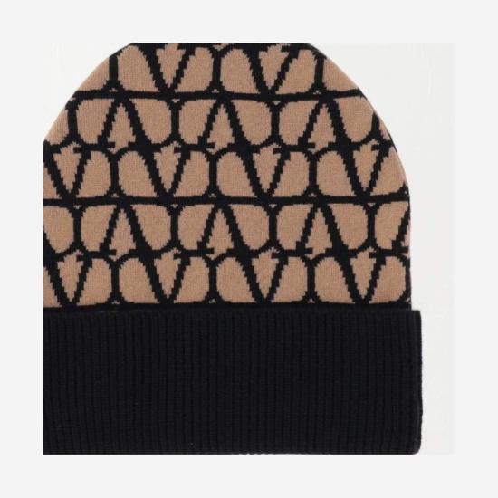  발렌티노 가라바니 모자 프린트 캐시미어 비니 카멜/네로 - VALENTINO GARAVANI
