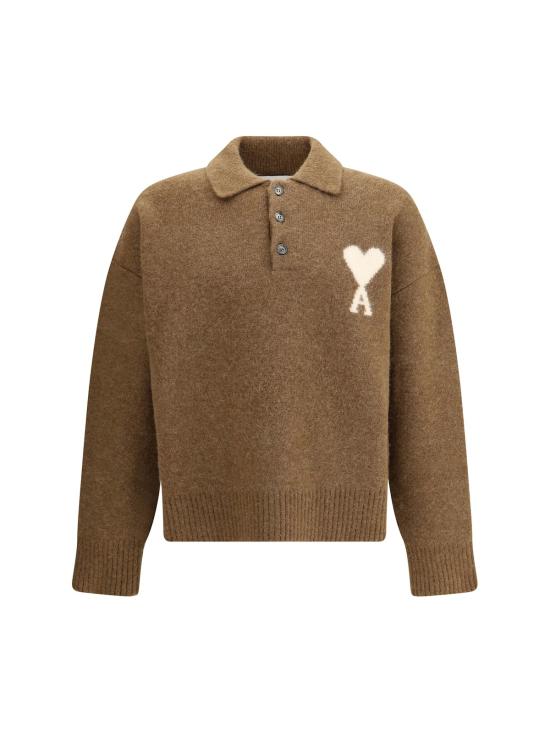  아미 반팔 티셔츠 Ami Alexandre Mattiussi 폴로  드 쾨르 폴로 브라운