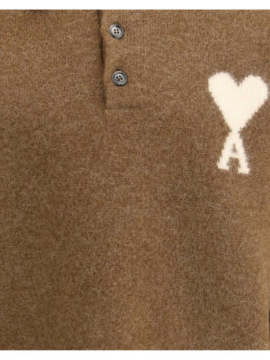  아미 반팔 티셔츠 Ami Alexandre Mattiussi 폴로  드 쾨르 폴로 브라운 - AMI