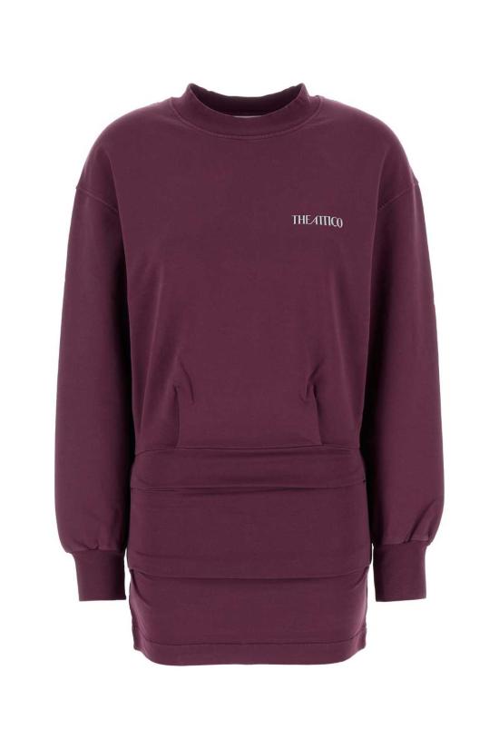  디 아티코 숏 원피스 아티코 플럼 스트레치 코튼 미니 드레스 버건디