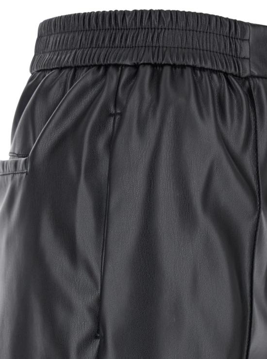  트윈셋 가죽 팬츠 신축성 있는 허리밴드와 로고가 있는 블랙 에코 레더 - TWINSET