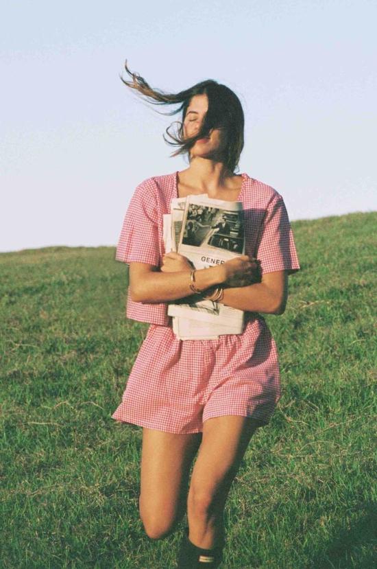  메릿 찰스 블라우스 딜런 매칭 세트 레드/화이트 깅엄 - MERRITT CHARLES