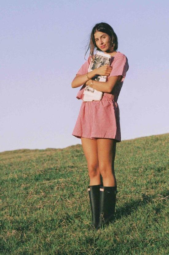  메릿 찰스 블라우스 딜런 매칭 세트 레드/화이트 깅엄 - MERRITT CHARLES