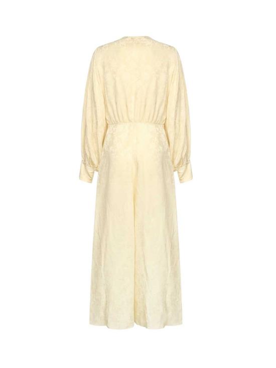  끌로에 롱 원피스 롱 러플 실크 자카드 드레스 파우더 옐로우 - CHLOE