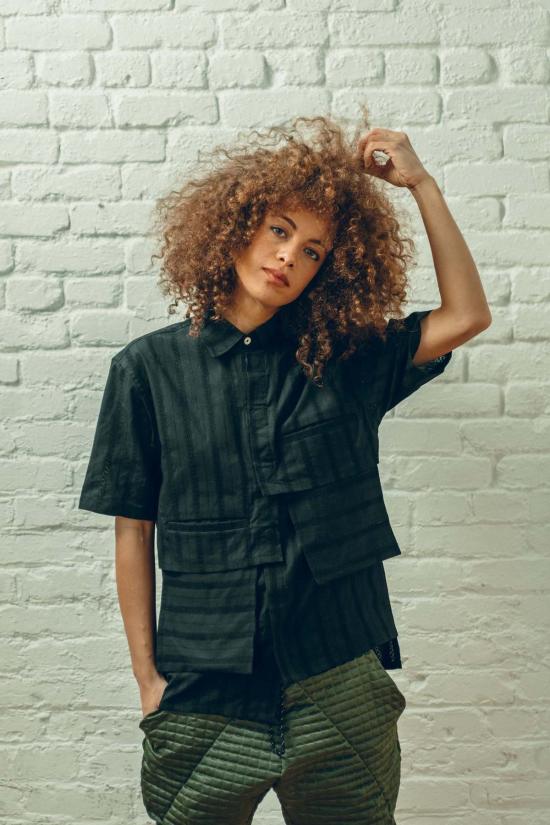  Guillermo Bravo 셔츠 기예르모 브라보 비대칭 반팔 버튼다운 셔츠