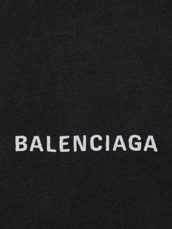  발렌시아가 반팔 티셔츠 로고 티셔츠 워싱 처리된 블랙 - BALENCIAGA
