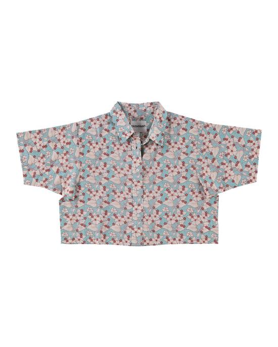  DUSHYANT. 셔츠 두샨트. 핸드 프린팅 캐미 크롭 셔츠 터쿼이즈/화이트 플로럴