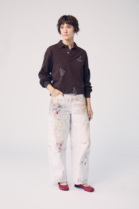  MAISON MARKOSIAN 반팔 티셔츠 메종 마르코시안 인물 드로잉 폴로 탑 - OTHER BRANDS