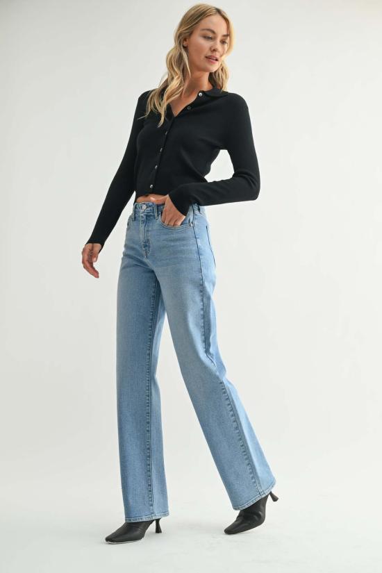  저스트 블랙 데님 데님 팬츠 롱 기장 스트레이트 진 미디엄 데님 - JUST BLACK DENIM