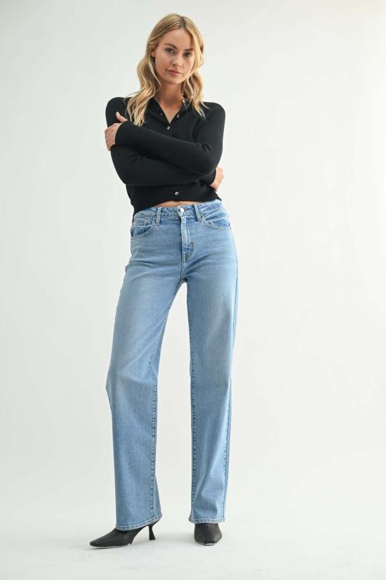  저스트 블랙 데님 데님 팬츠 롱 기장 스트레이트 진 미디엄 데님 - JUST BLACK DENIM