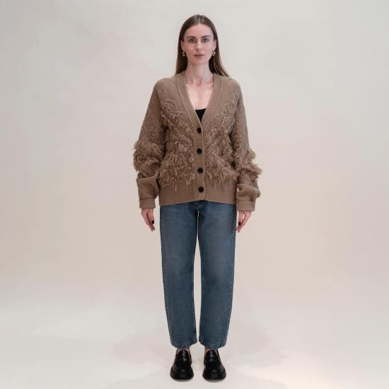  다웨이 가디건 프린지  카멜 - DAWEI