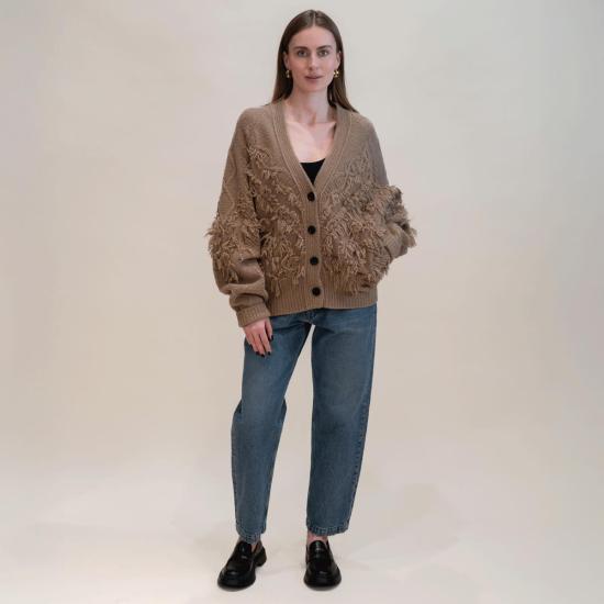  다웨이 가디건 프린지  카멜