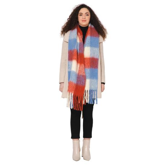  비스마야 머플러/스카프 브러시드 체크 프린트 스카프 라일락 레드 - VISMAYA