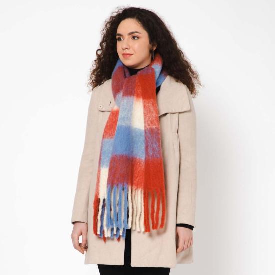  비스마야 머플러/스카프 브러시드 체크 프린트 스카프 라일락 레드 - VISMAYA