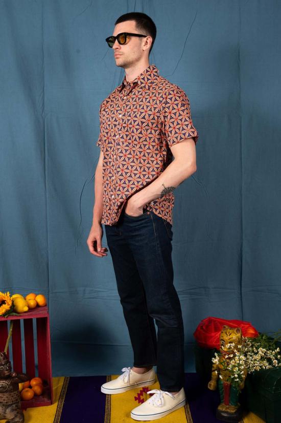  DUSHYANT. 반팔 셔츠 두샨트. 포크 핸드 블록 프린트 - DUSHYANT