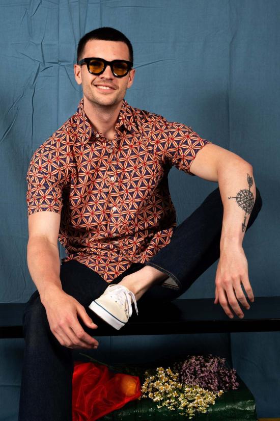  DUSHYANT. 반팔 셔츠 두샨트. 포크 핸드 블록 프린트 - DUSHYANT