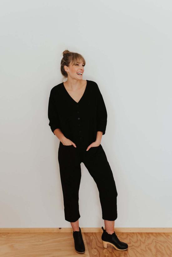  해피 프렌치 갱 점프수트 해피프렌치갱  블랙/인디고