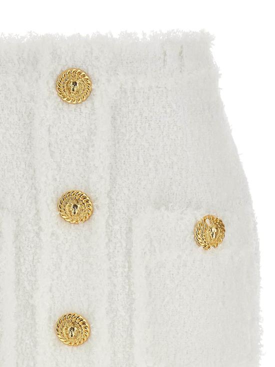  발망 미디 스커트 버튼 트위드  블랑 - BALMAIN