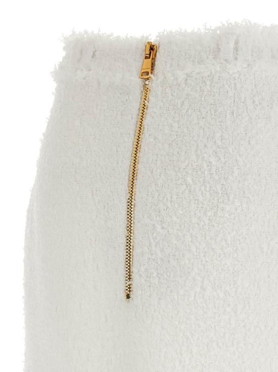  발망 미디 스커트 버튼 트위드  블랑 - BALMAIN