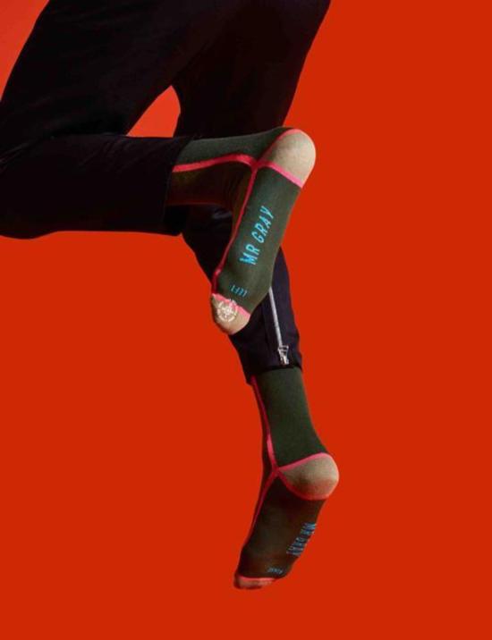  Mr. Gray 양말 미스터 그레이 패널 트림 프린팅  블랙 + 올리브 - OTHER BRANDS