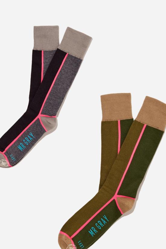  Mr. Gray 양말 미스터 그레이 패널 트림 프린팅  블랙 + 올리브