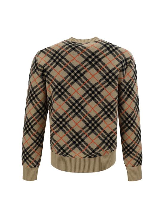  버버리 스웨터 체크 니트 크루넥 점퍼 샌드 입 체크 - BURBERRY