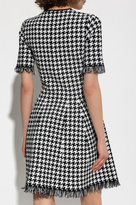 알렉산더 맥퀸 숏 원피스 하운드투스 패턴, 가장자리 마감 처리된 미니 드레스 (화이트/블랙) - ALEXANDER MCQUEEN