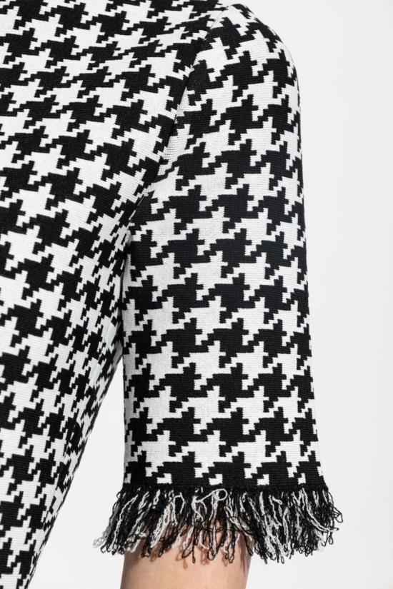  알렉산더 맥퀸 숏 원피스 하운드투스 패턴, 가장자리 마감 처리된 미니 드레스 (화이트/블랙) - ALEXANDER MCQUEEN