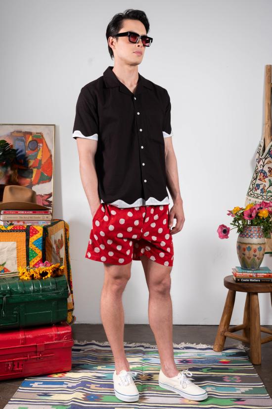  DUSHYANT. 반팔 셔츠 두샨트. 돈 캠프 칼라  블랙 플라워 아플리케 - OTHER BRANDS