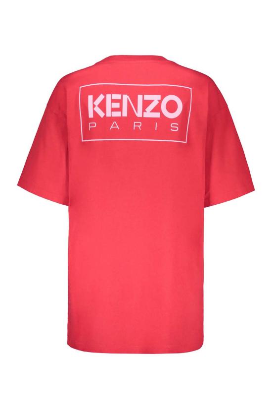  겐조 반팔 티셔츠 로고 코튼 티셔츠 레드 - KENZO