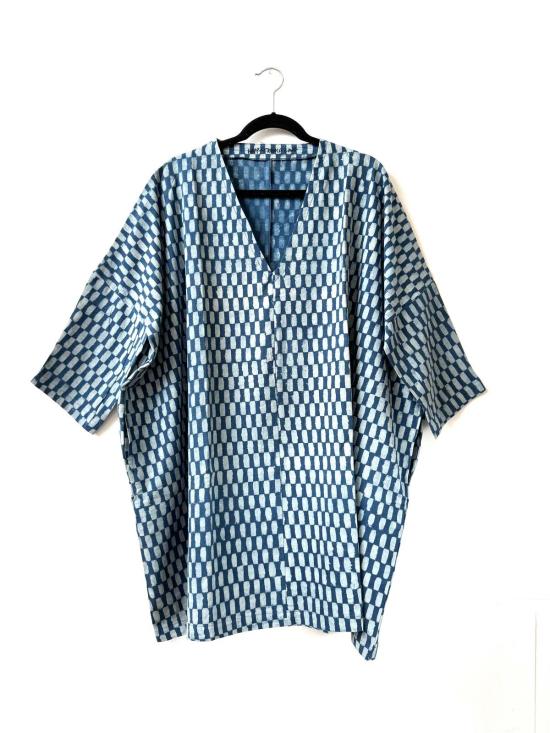  해피 프렌치 갱 숏 원피스 인디고 스몰 직사각형 드레스/튜닉